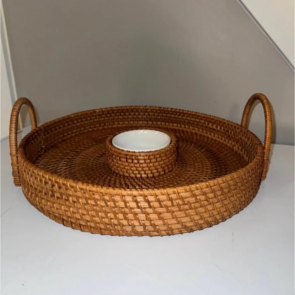 Williams Sonoma Round Woven Serving Tray with Handles